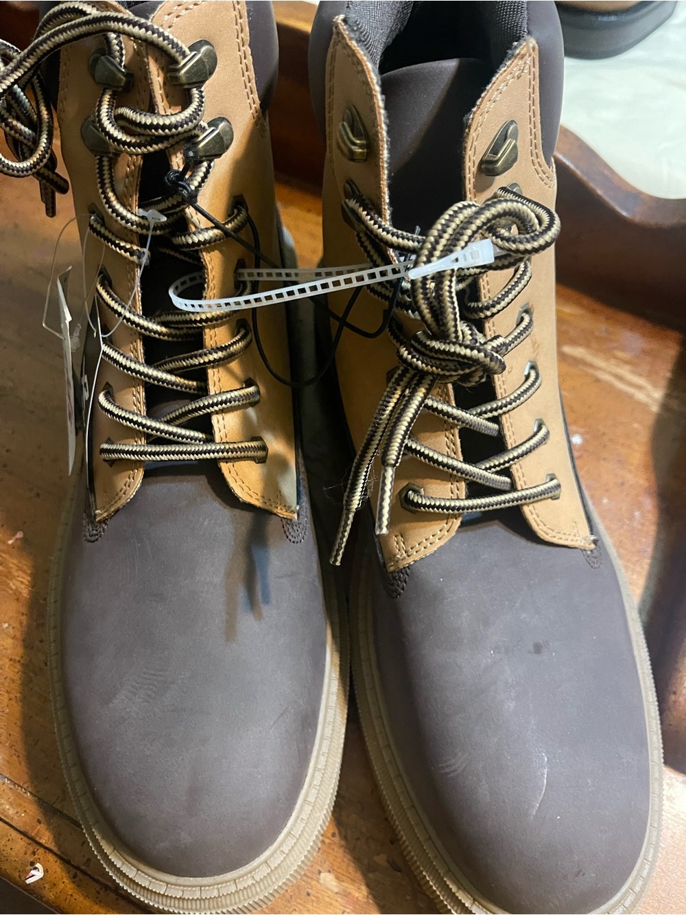 Men's Two-Tone Brown Work Boots - Durable Dark Brown & Tan